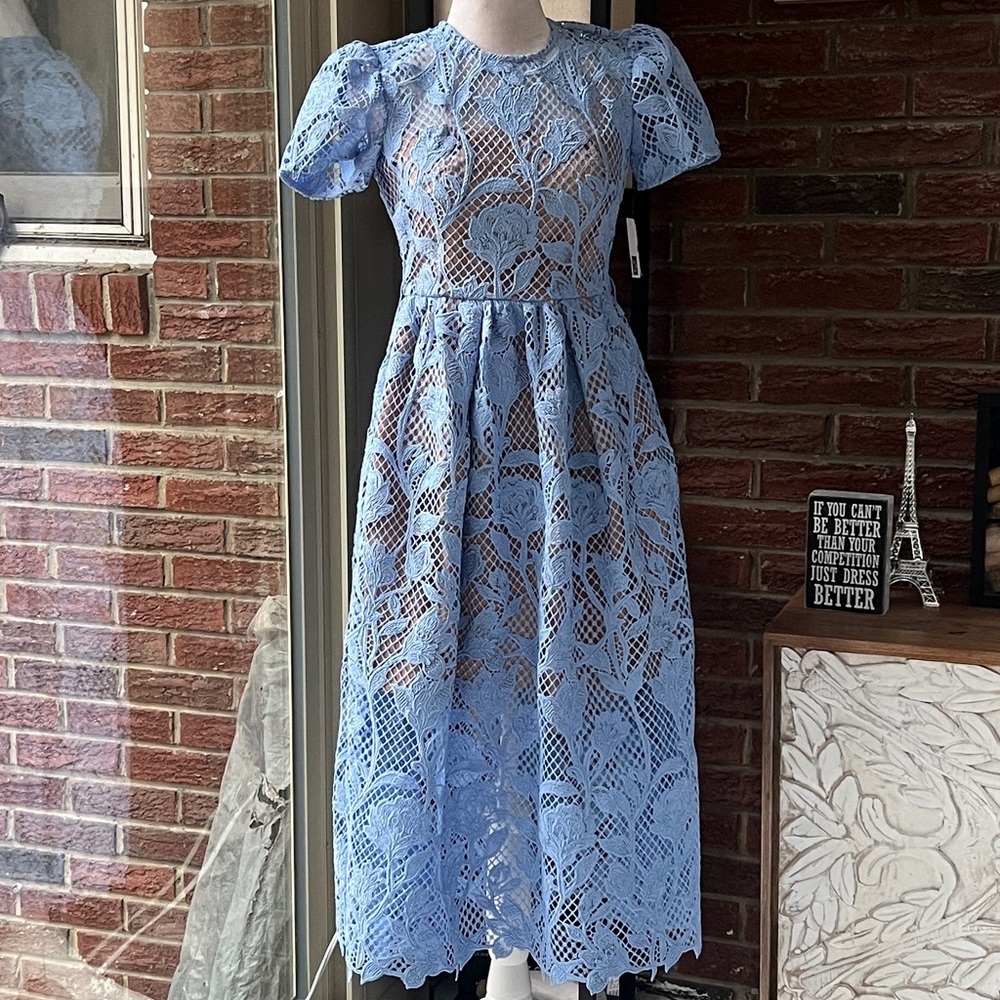 SELF-PORTRAIT Lily Mesh Lace A-Line Midi-Dress Size 0 NWT - Picture 3 of 7